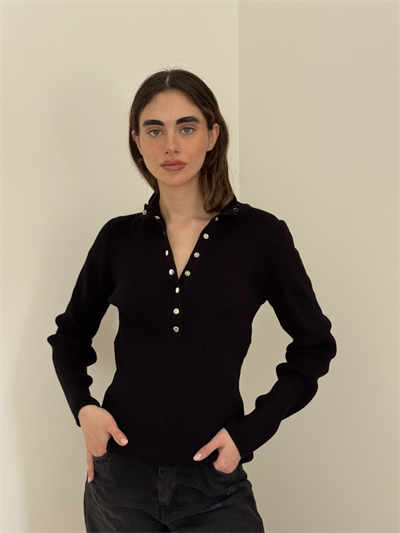 Retrobird Black Thin Studded Knit Sweater