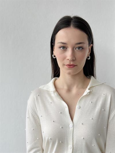 Retrobird İncili Fit İnce Ekru Hırka