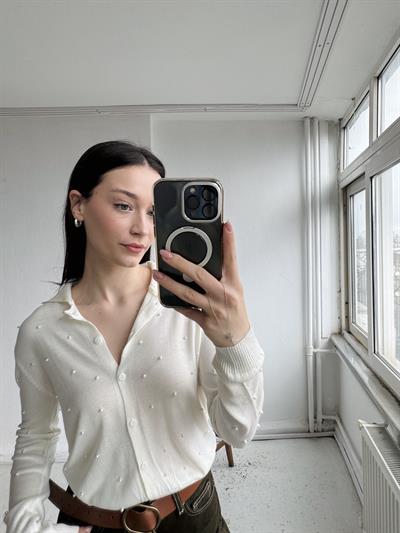 Retrobird İncili Fit İnce Ekru Hırka