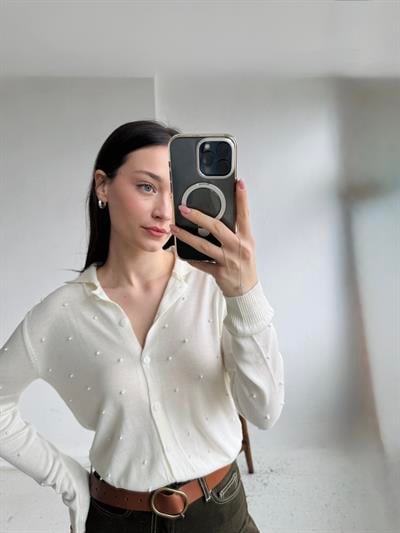 Retrobird İncili Fit İnce Ekru Hırka