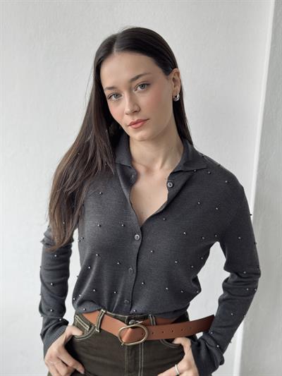 Retrobird İncili Fit İnce Antrasit Hırka