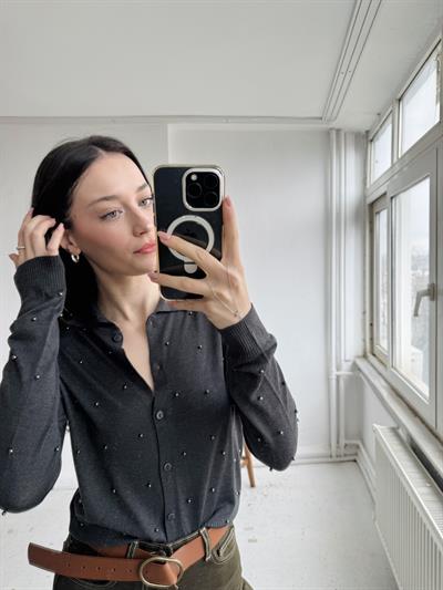 Retrobird İncili Fit İnce Antrasit Hırka