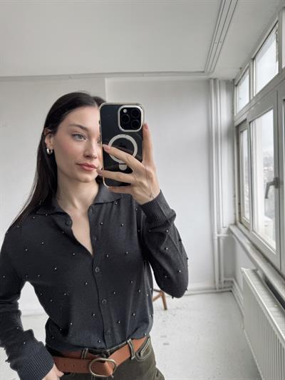 Retrobird İncili Fit İnce Antrasit Hırka