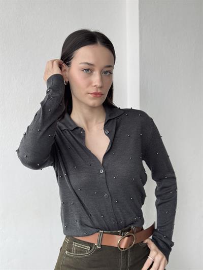 Retrobird İncili Fit İnce Antrasit Hırka