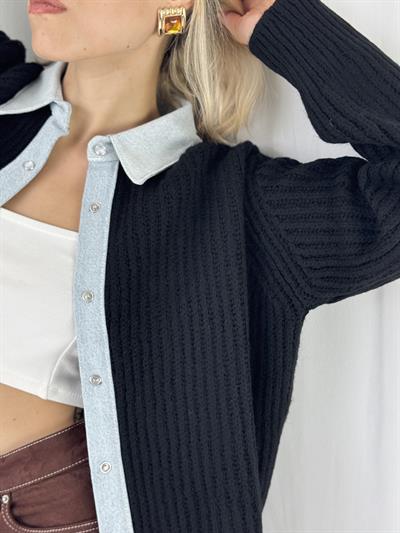 Retrobird Jean Şertli Rahat Kalıp Fitilli Siyah Hırka