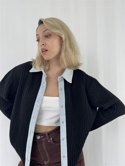 Retrobird Jean Şertli Rahat Kalıp Fitilli Siyah Hırka