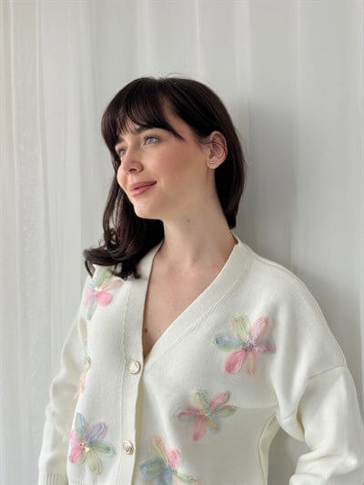 Retrobird Embossed Applique Embroidered Multicolored Romantic Cardigan