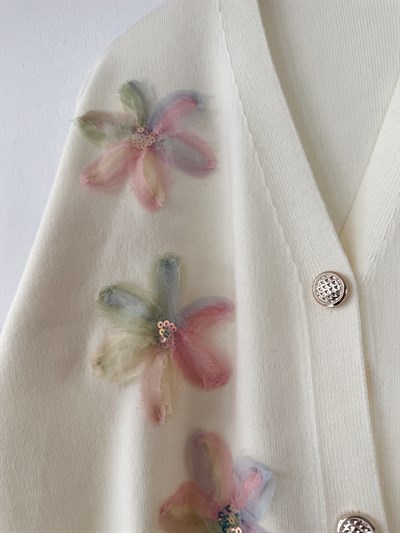 Retrobird Embossed Applique Embroidered Multicolored Romantic Cardigan