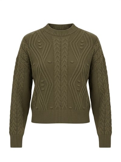 Retrobird Embossed Pattern Khaki Knit Sweater