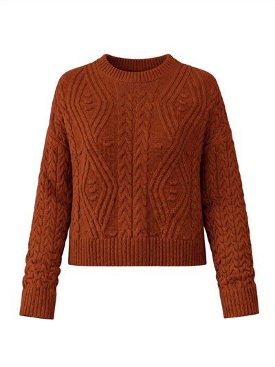 Retrobird Embossed Patterned Terracotta Knit Sweater