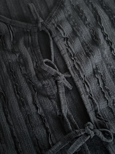 Retrobird Womens Black Pajama Set with Crinkle Fabric Shorts – Summer Loungewear