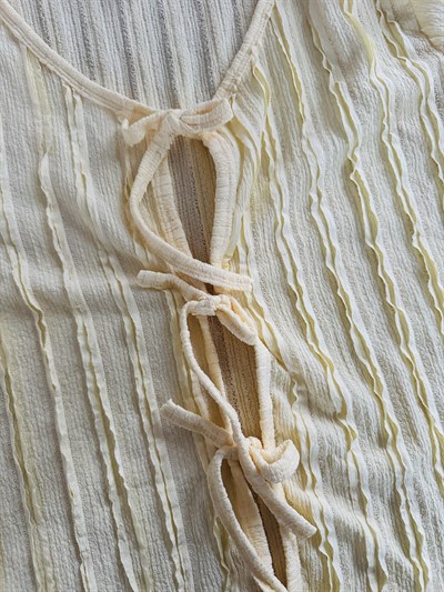 Retrobird Womens Yellow Pajama Set with Crinkle Fabric Shorts – Summer Loungewear