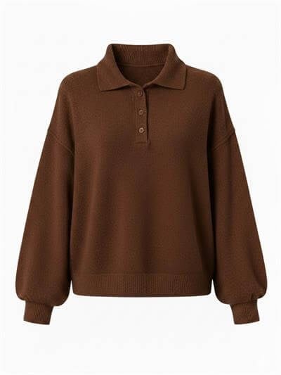 Retrobird Brown Polo Collar Basic Sweater