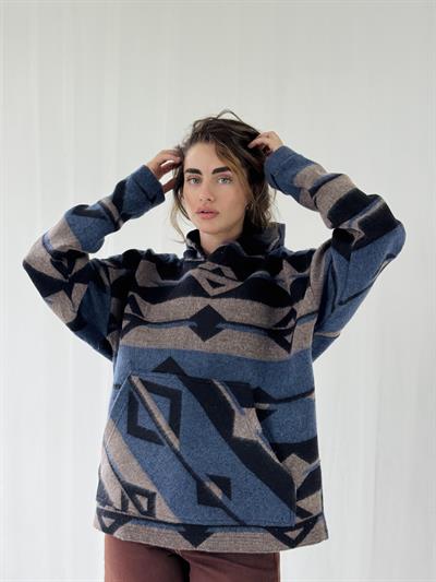 Retrobird Thick Cashmere Winter Oversize Indigo Unisex Hooded Sweatshirt