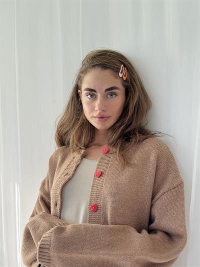 Retrobird Kalp Düğmeli Camel Simli Hırka