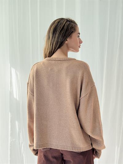 Retrobird Kalp Düğmeli Camel Simli Hırka