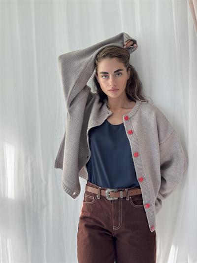 Retrobird Kalp Düğmeli Gri Simli Hırka