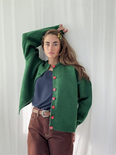 Retrobird Kalp Düğmeli Yeşil Hırka