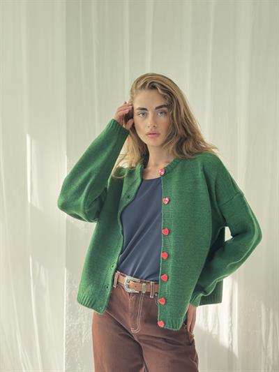 Retrobird Kalp Düğmeli Yeşil Hırka