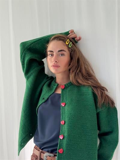 Retrobird Kalp Düğmeli Yeşil Hırka