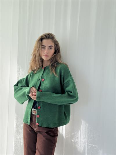 Retrobird Kalp Düğmeli Yeşil Hırka