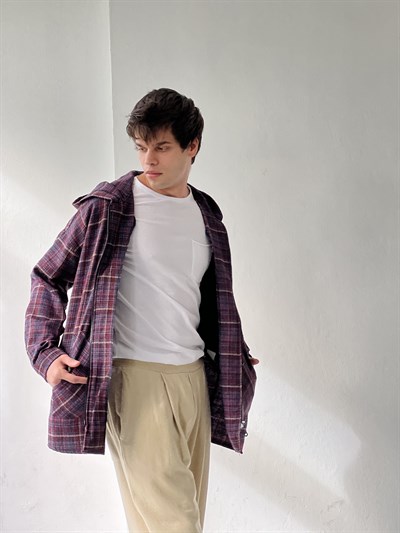 Retrobird Kapüşonlu Erkek Oversize Fermuarlı Mürdüm Ceket Gömlek