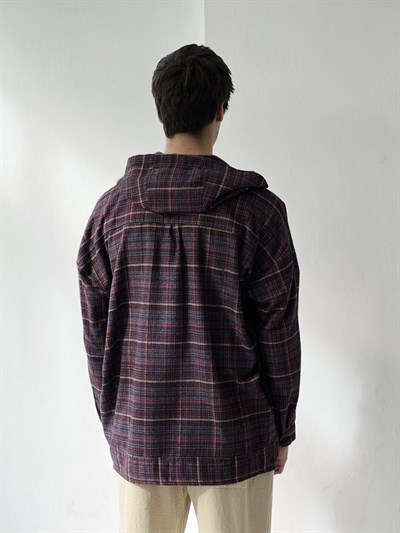 Retrobird Kapüşonlu Erkek Oversize Fermuarlı Mürdüm Ceket Gömlek