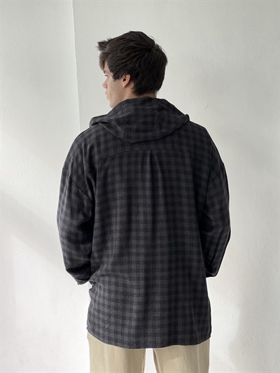 Retrobird Kapüşonlu Erkek Oversize Fermuarlı Antrasit Ceket Gömlek