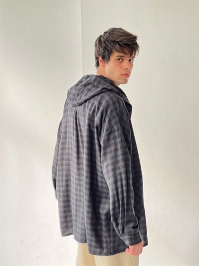 Retrobird Kapüşonlu Erkek Oversize Fermuarlı Antrasit Ceket Gömlek