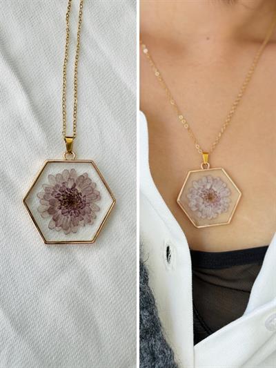 Retrobird Tarnish-Resistant Steel Real Dried Flower Themed Lilac Necklace