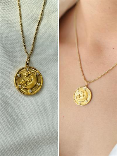 Retrobird Tarnish Resistant Steel Gold Color Tarot Zodiac Necklace