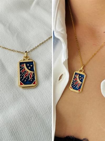 Retrobird Tarnish Steel Navy Blue Tarot Zodiac Necklace