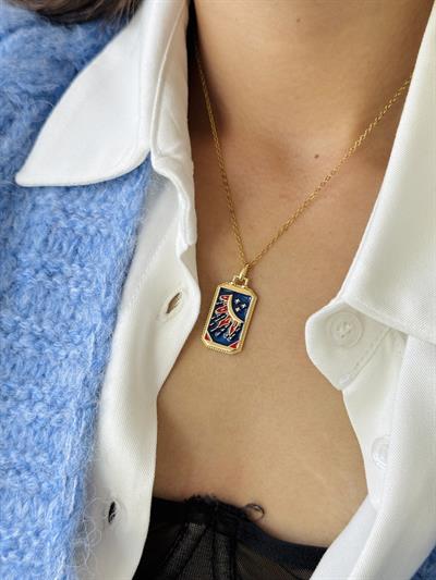 Retrobird Tarnish Steel Navy Blue Tarot Zodiac Necklace