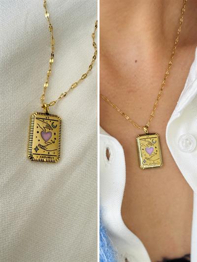 Retrobird Tarnish-Resistant Steel Pink Tarot Necklace
