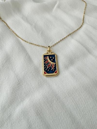 Retrobird Tarnish Steel Navy Blue Tarot Zodiac Necklace