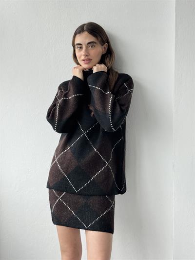 Retrobird Black and Brown Sweater Skirt Knit Set