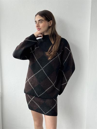 Retrobird Black and Brown Sweater Skirt Knit Set