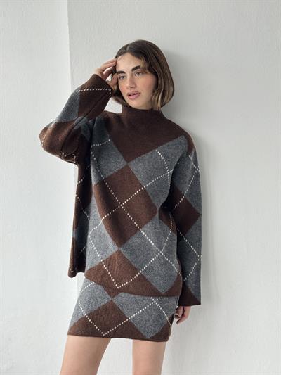 Retrobird Grey - Brown Sweater Skirt Knit Set
