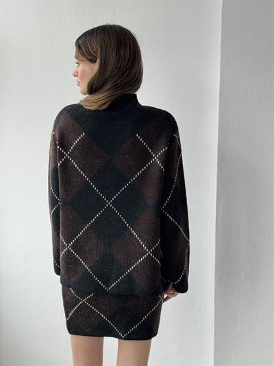 Retrobird Black and Brown Sweater Skirt Knit Set