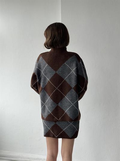 Retrobird Grey - Brown Sweater Skirt Knit Set
