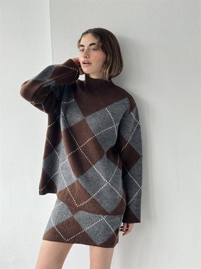 Retrobird Grey - Brown Sweater Skirt Knit Set