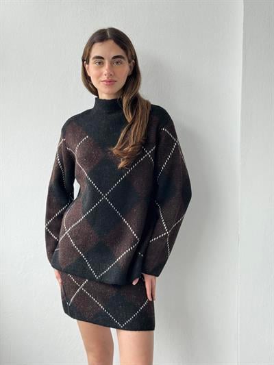 Retrobird Black and Brown Sweater Skirt Knit Set