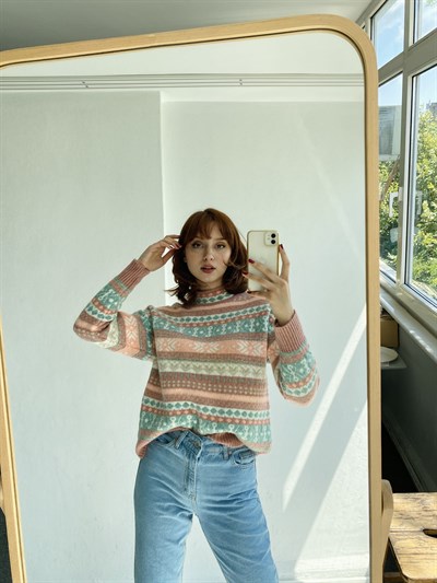 Retrobird Kilim ve Etnik Desenli Jakarlı Kazak