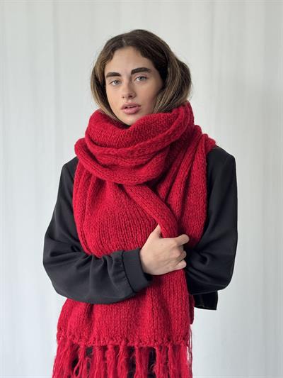 Retrobird Kırmızı Büyük Boy Soft Örgü Atkı