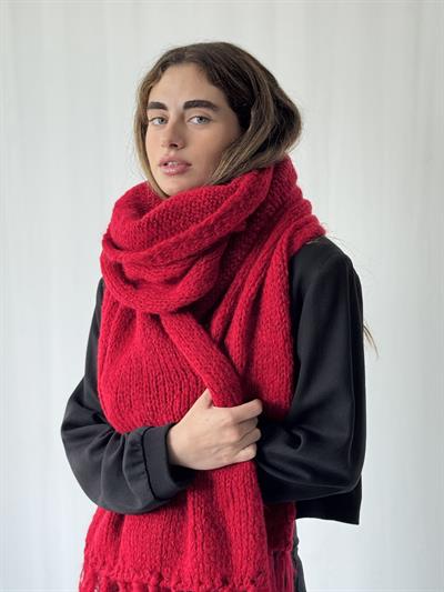 Retrobird Kırmızı Büyük Boy Soft Örgü Atkı