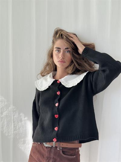 Retrobird Kısa Kalp Düğmeli Siyah Hırka