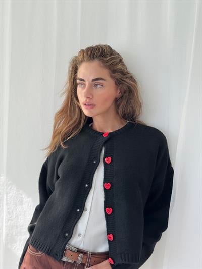 Retrobird Kısa Kalp Düğmeli Siyah Hırka