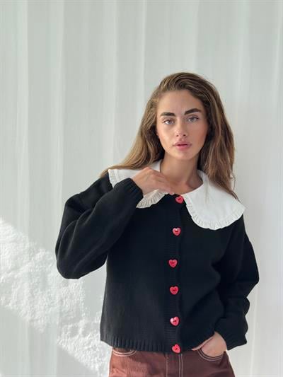 Retrobird Kısa Kalp Düğmeli Siyah Hırka