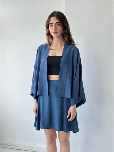 Retrobird Blue Flared Short Skirt