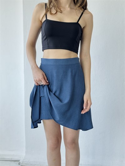 Retrobird Blue Flared Short Skirt